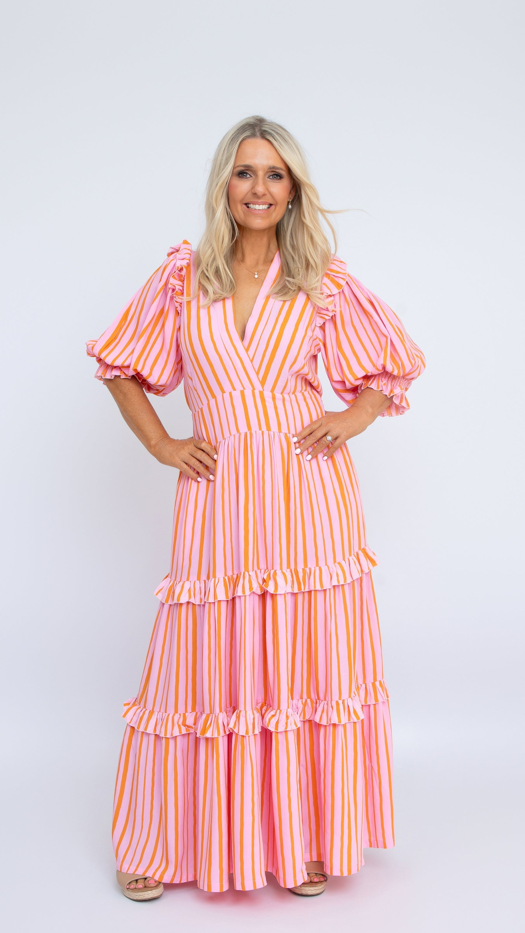n by nancy pink and green dress W8612 DRESS (PINK, WHT, GRN) – N by Nancy main image 1