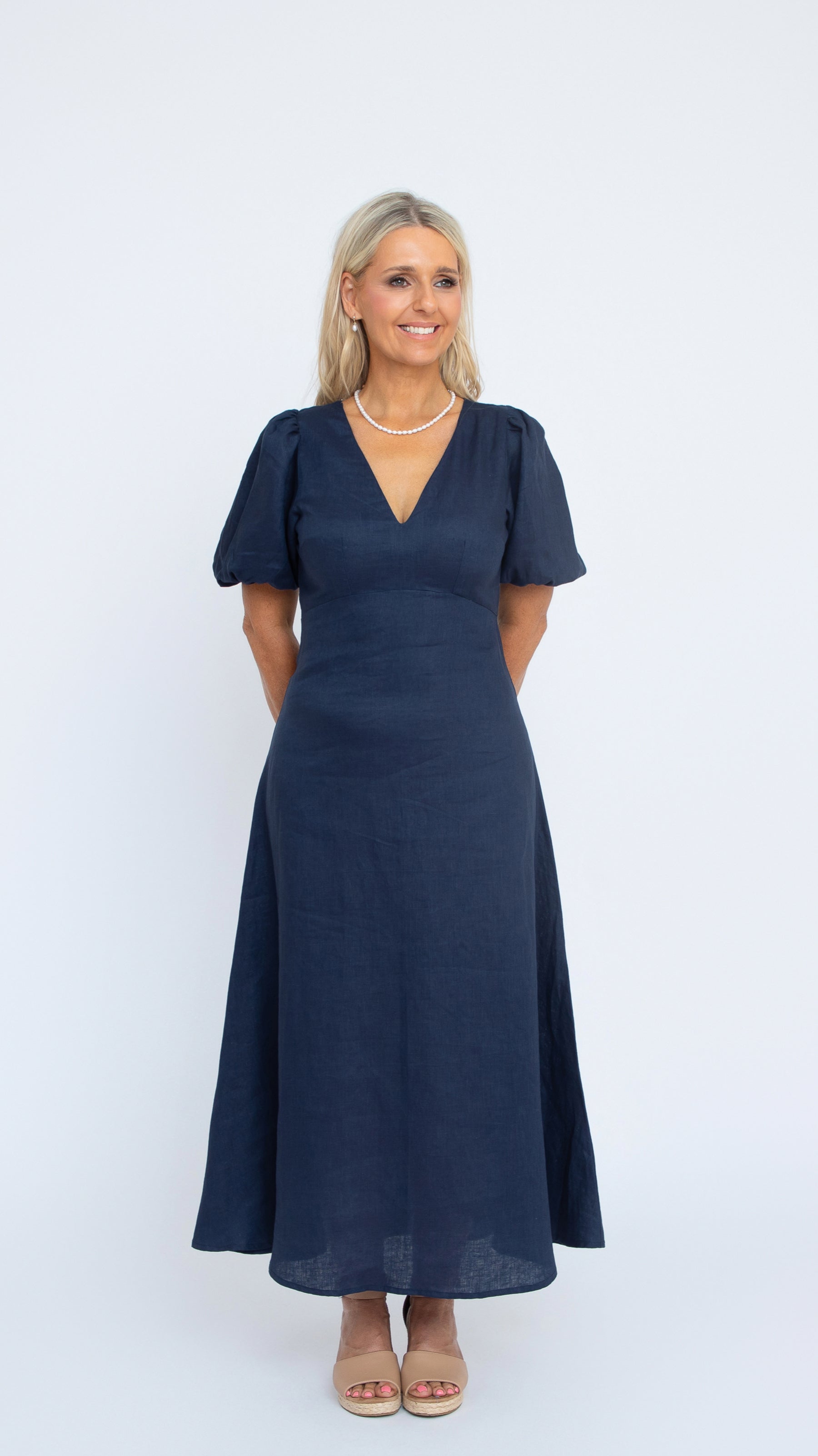 navy linen dress women Saint + Sofia | Women's Corinne Linen Cami Dress | Dresses | Navy