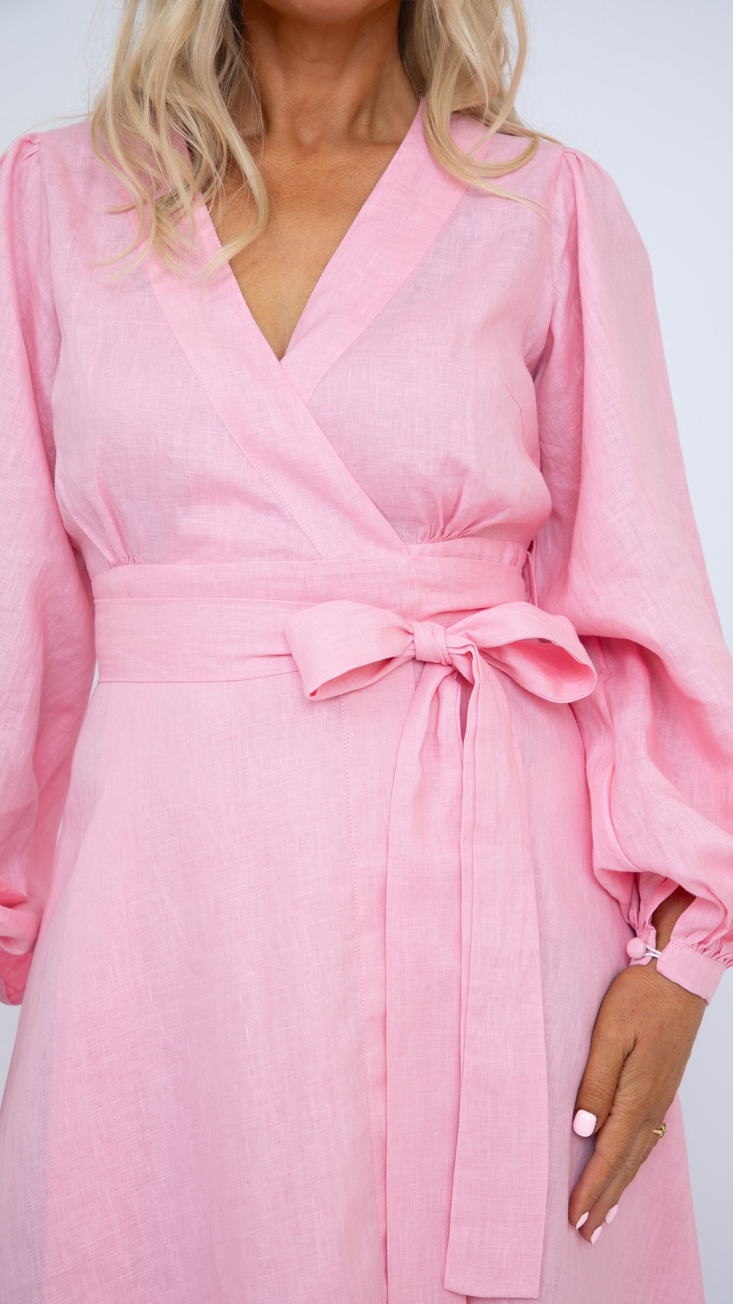 Margot Linen Wrap Dress - Peony Pink