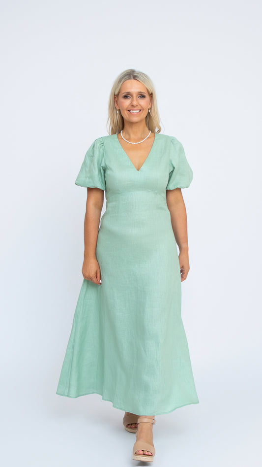 Alison Linen Dress - Sage Green